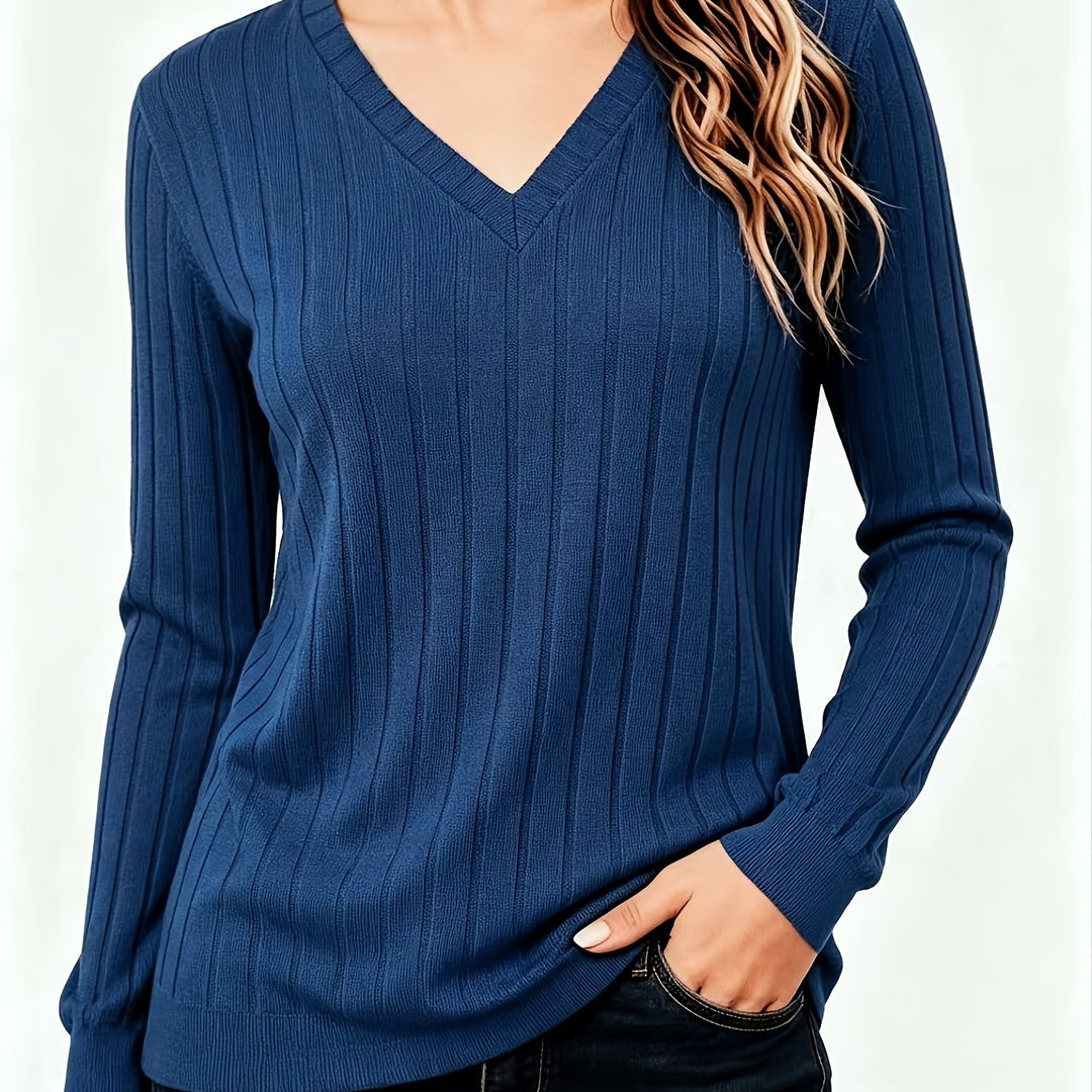 BRUSHED RIBBED V-NECK TOP FOR WOMEN