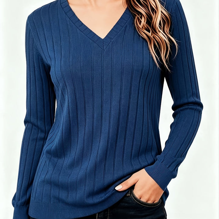 BRUSHED RIBBED V-NECK TOP FOR WOMEN