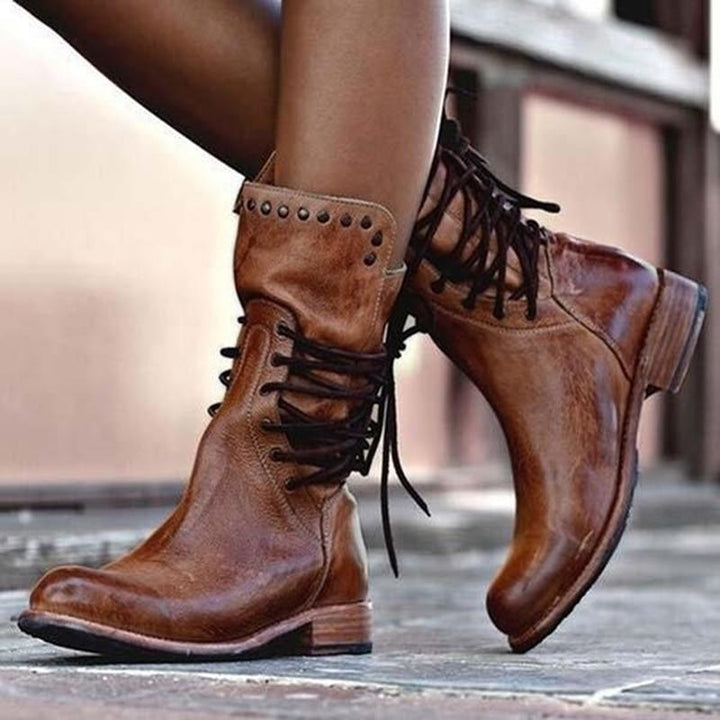 LACE-UP LEATHER BOOTS – GENUINE LEATHER ANKLE BOOTS FOR WOMEN