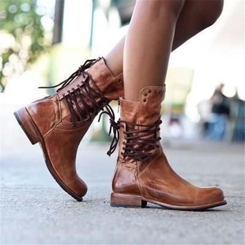 LACE-UP LEATHER BOOTS – GENUINE LEATHER ANKLE BOOTS FOR WOMEN