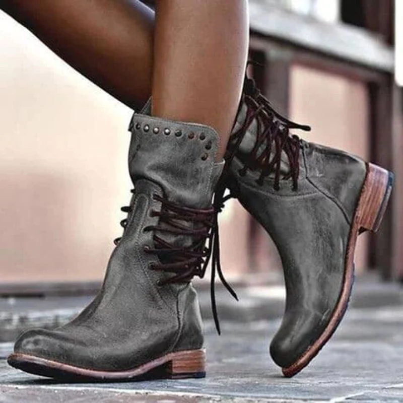 LACE-UP LEATHER BOOTS – GENUINE LEATHER ANKLE BOOTS FOR WOMEN
