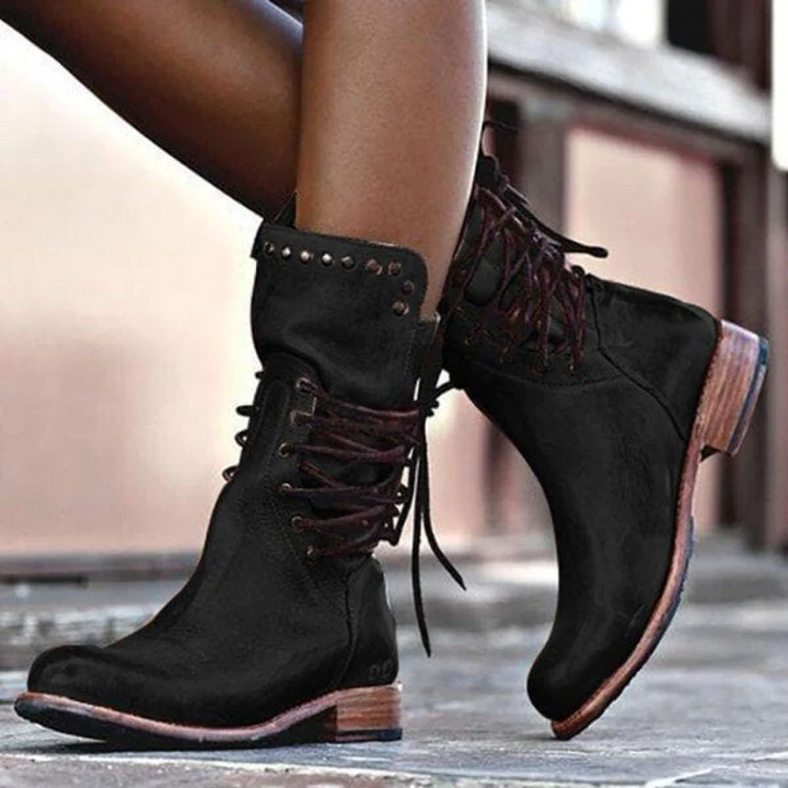 LACE-UP LEATHER BOOTS – GENUINE LEATHER ANKLE BOOTS FOR WOMEN