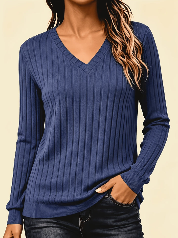 BRUSHED RIBBED V-NECK TOP FOR WOMEN