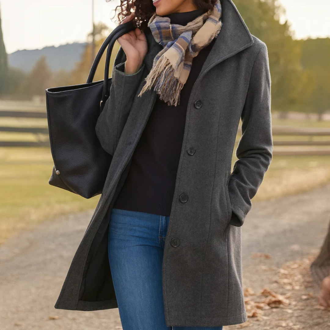 CLASSIC STRAIGHT COAT WITH BUTTONS FOR WOMEN