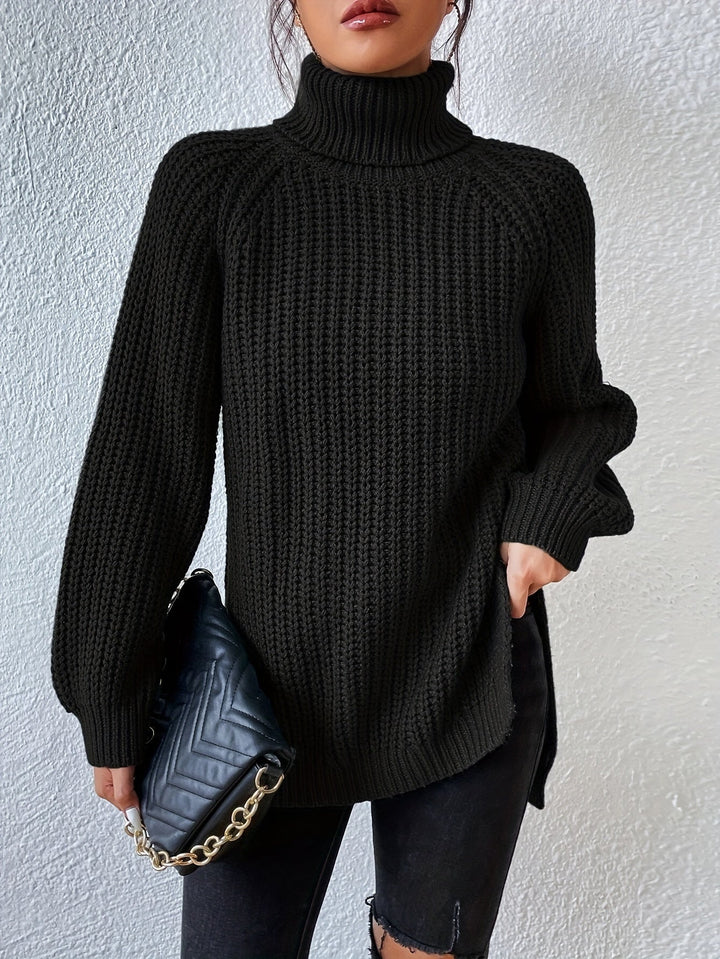HIGH NECK SWEATSHIRT WITH SPLIT HEM FOR WOMEN