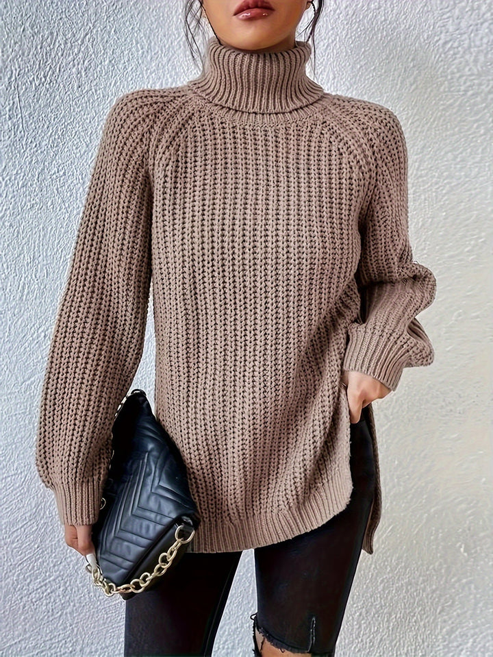 HIGH NECK SWEATSHIRT WITH SPLIT HEM FOR WOMEN