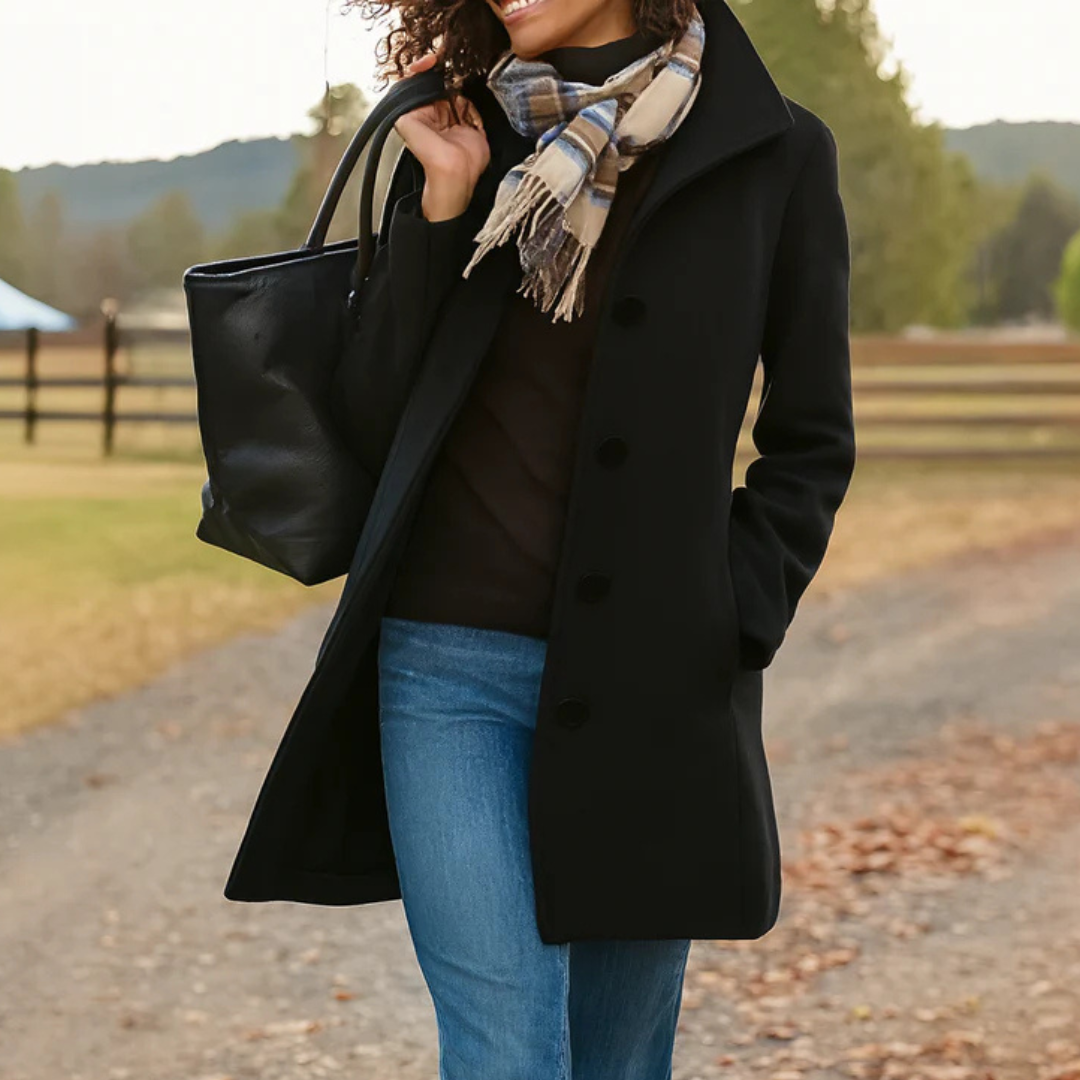 CLASSIC STRAIGHT COAT WITH BUTTONS FOR WOMEN