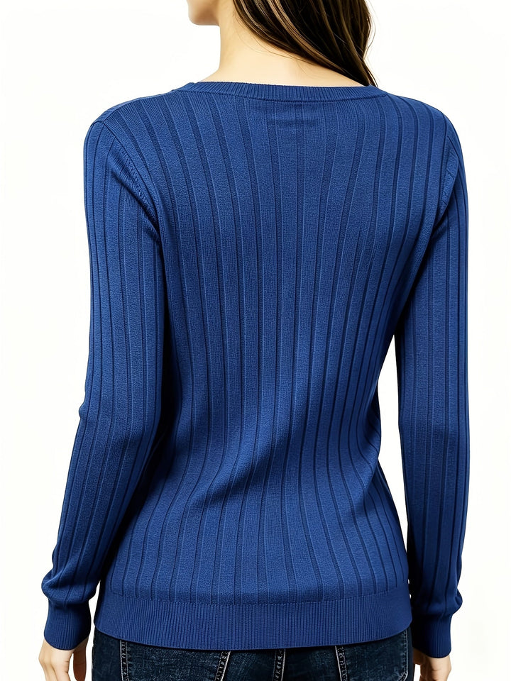 BRUSHED RIBBED V-NECK TOP FOR WOMEN