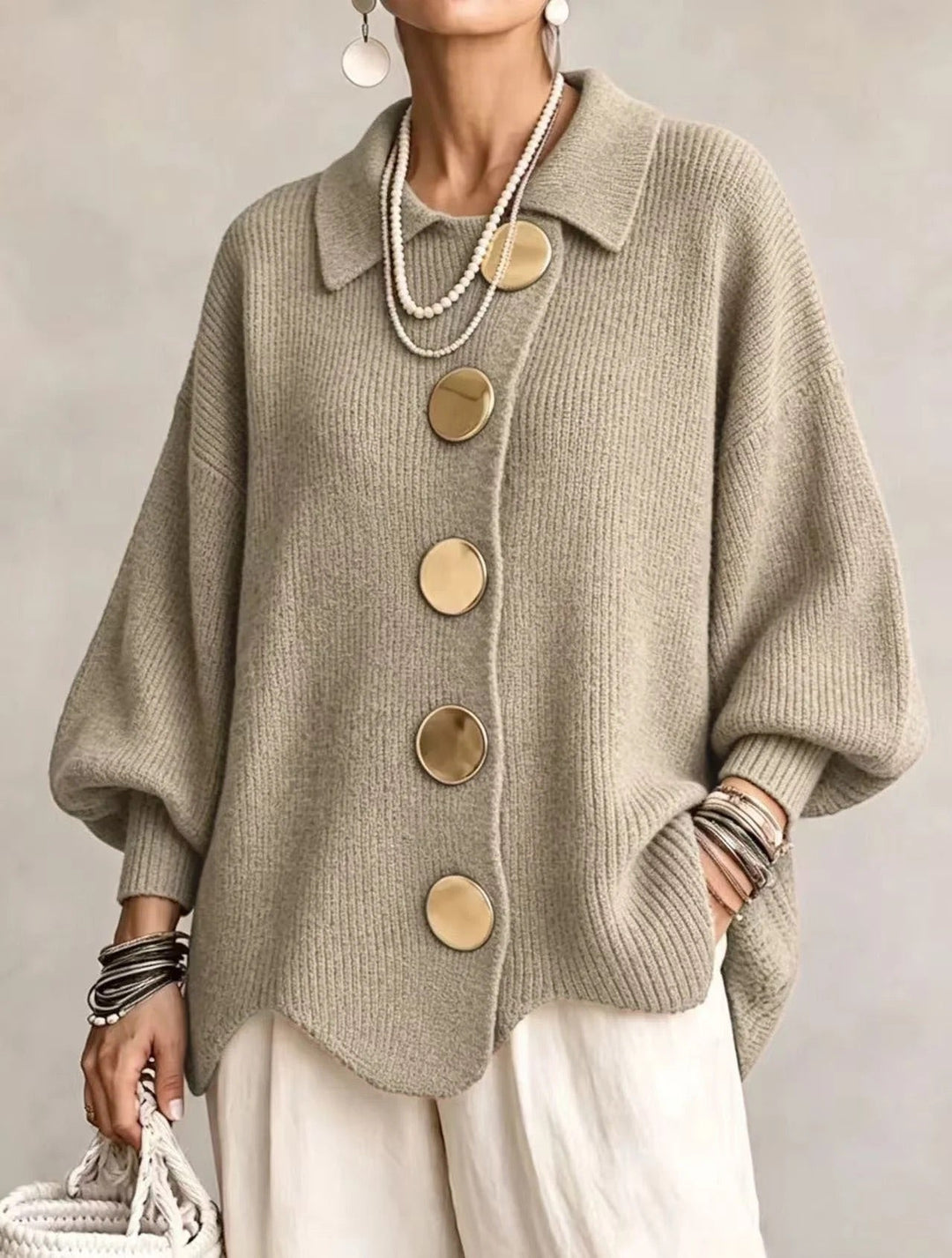 WOMEN’S ELEGANT OVERSIZED COLLARED CARDIGAN