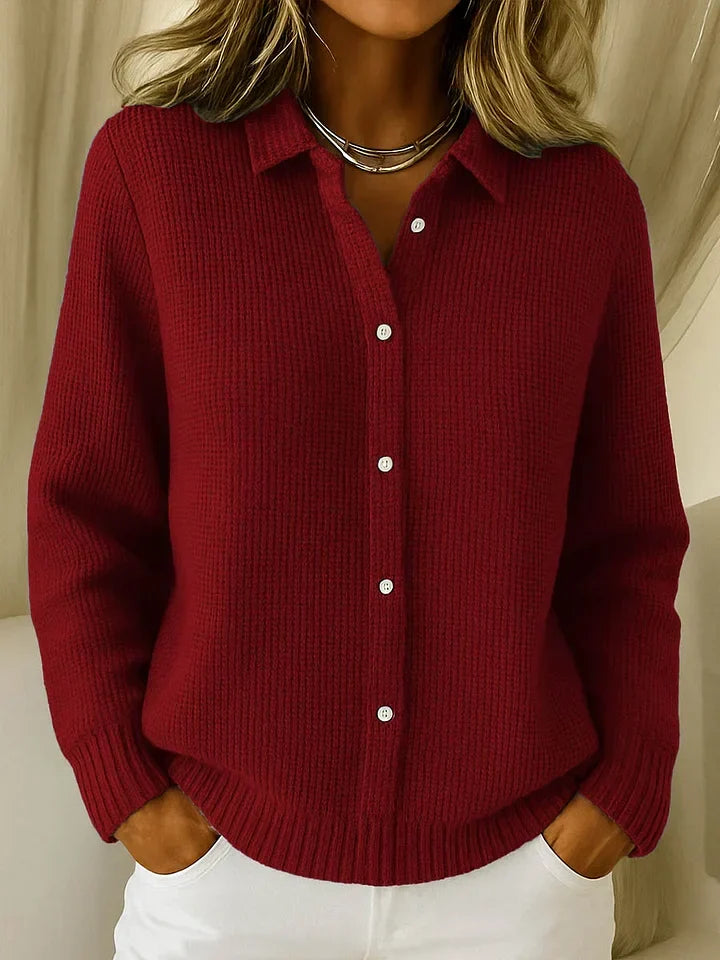 ELEGANT WOMEN’S WINTER KNIT CARDIGAN WITH COLLAR
