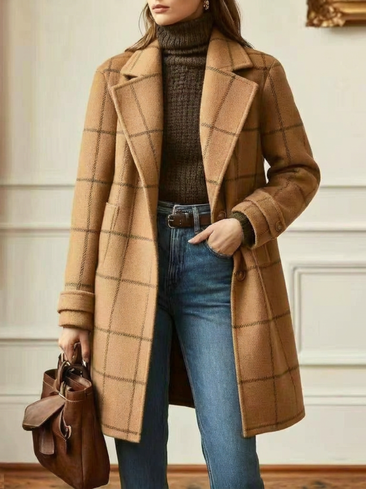 Timeless Check Wool Coat with Wide Collar
