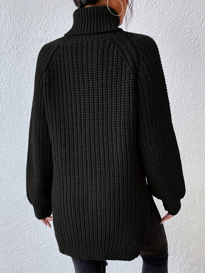 HIGH NECK SWEATSHIRT WITH SPLIT HEM FOR WOMEN