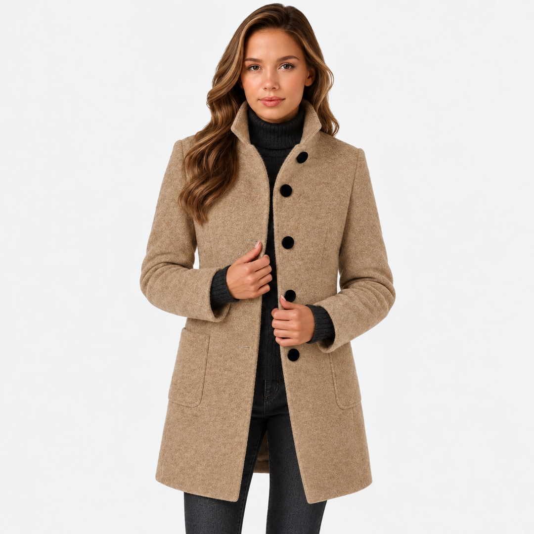 TIMELESS LONG WOOL-BLEND COAT WITH STRUCTURED COLLAR AND BUTTON CLOSURE