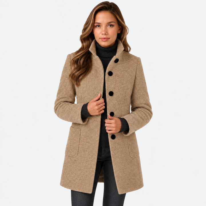 TIMELESS LONG WOOL-BLEND COAT WITH STRUCTURED COLLAR AND BUTTON CLOSURE