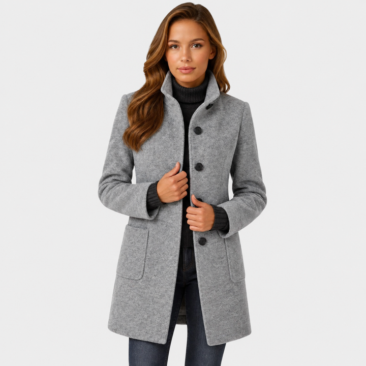TIMELESS LONG WOOL-BLEND COAT WITH STRUCTURED COLLAR AND BUTTON CLOSURE
