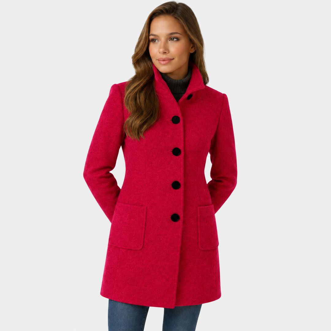 TIMELESS LONG WOOL-BLEND COAT WITH STRUCTURED COLLAR AND BUTTON CLOSURE