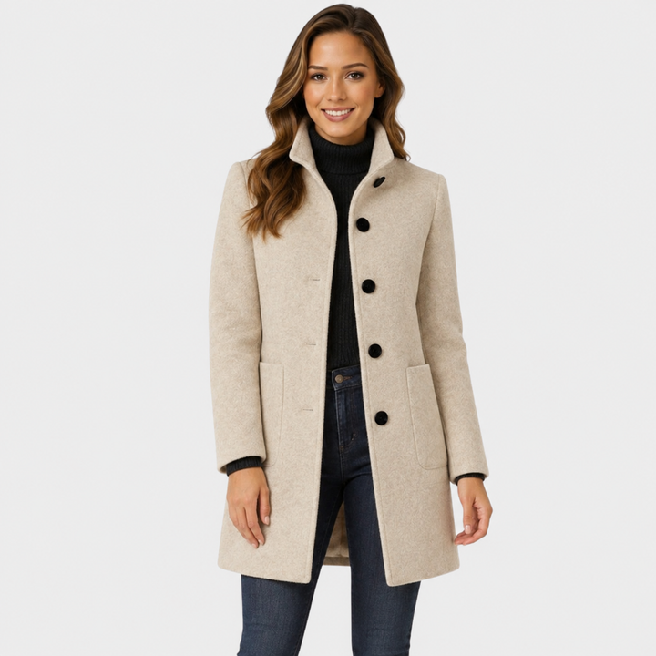 TIMELESS LONG WOOL-BLEND COAT WITH STRUCTURED COLLAR AND BUTTON CLOSURE