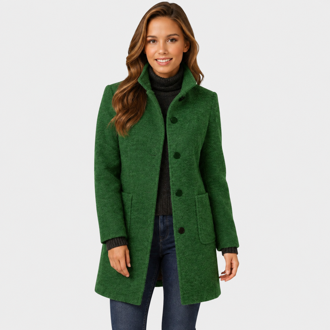 TIMELESS LONG WOOL-BLEND COAT WITH STRUCTURED COLLAR AND BUTTON CLOSURE