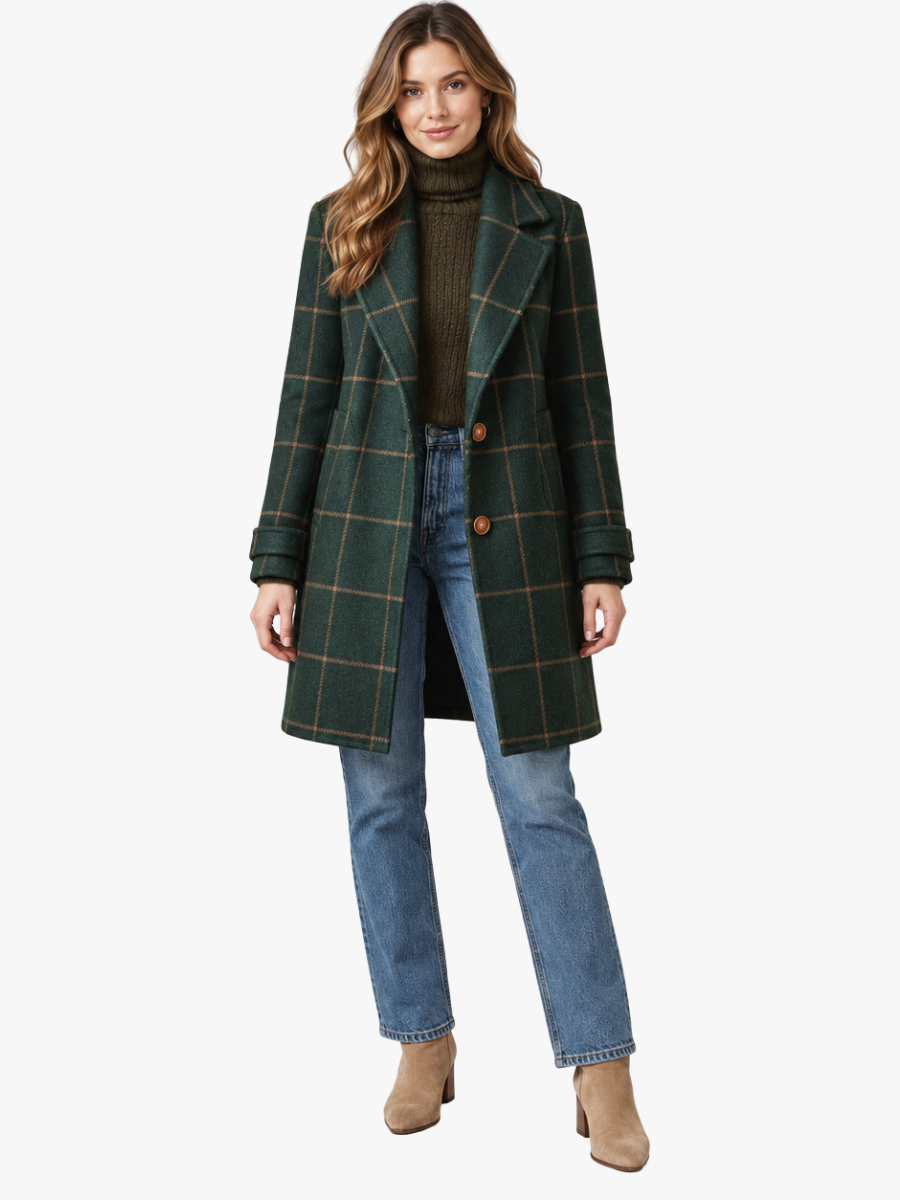 CHECKED FALLING COAT FOR WOMEN