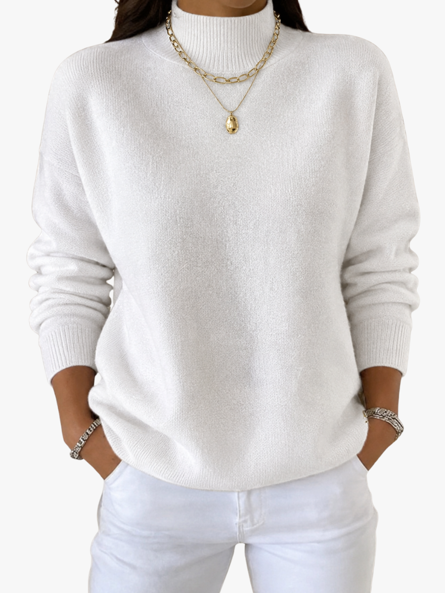 RIBBED SWEATER WITH HIGH COLLAR FOR WOMEN