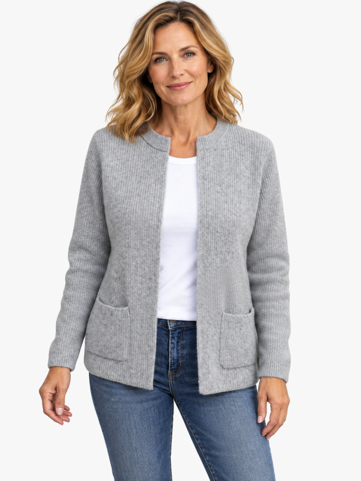 WOMEN’S OPEN-FRONTED CARDIGAN WITH RIBBED DETAIL