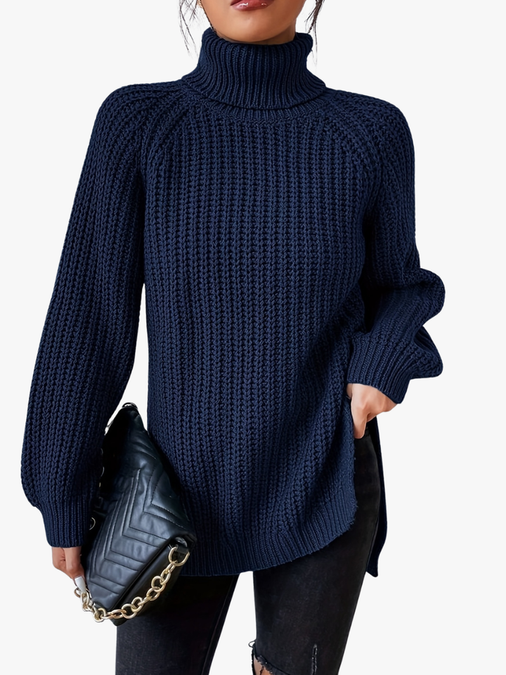 HIGH NECK SWEATSHIRT WITH SPLIT HEM FOR WOMEN