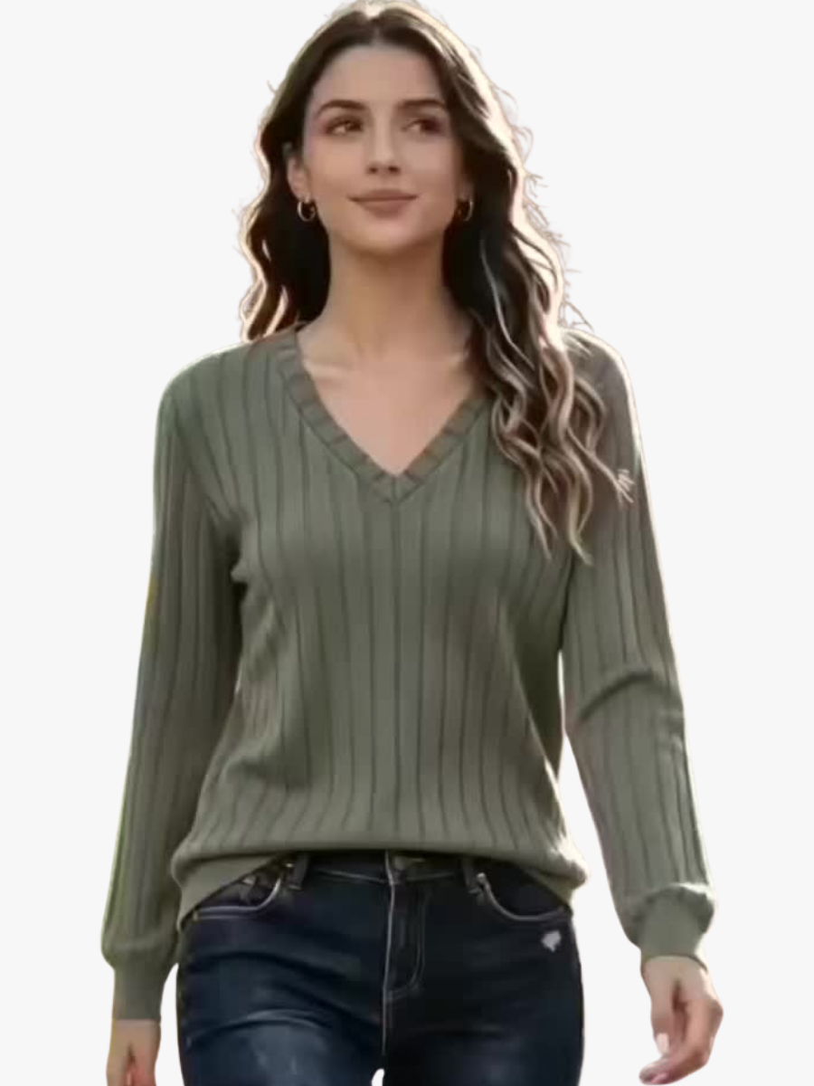 BRUSHED RIBBED V-NECK TOP FOR WOMEN