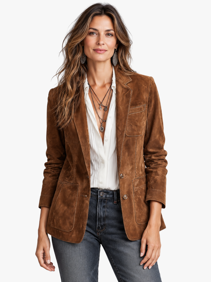SUEDE BUTTON BLAZER FOR WOMEN