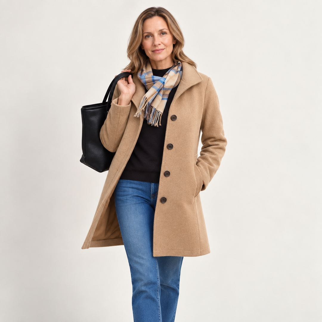 CLASSIC STRAIGHT COAT WITH BUTTONS FOR WOMEN