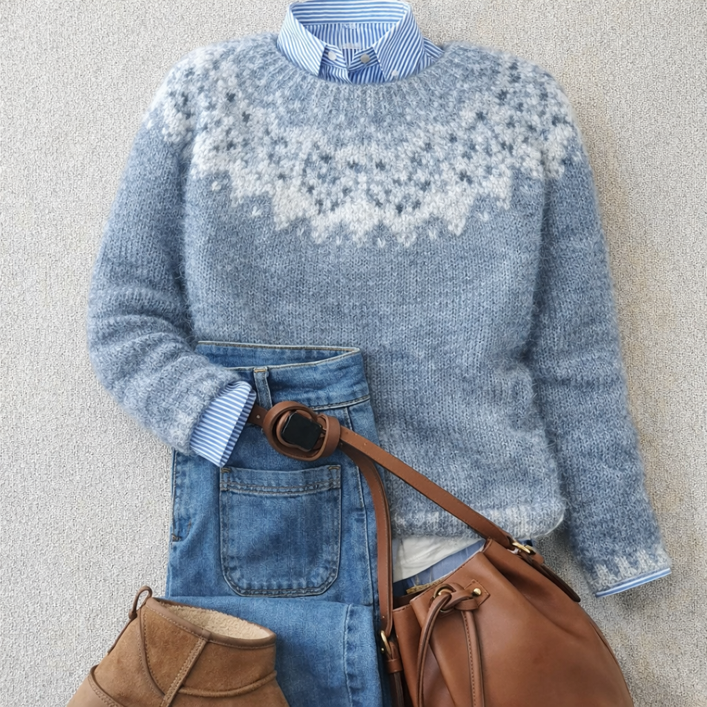 PALE SNOWFLAKE PATTERN PULLOVER FOR WOMEN