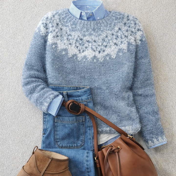 PALE SNOWFLAKE PATTERN PULLOVER FOR WOMEN
