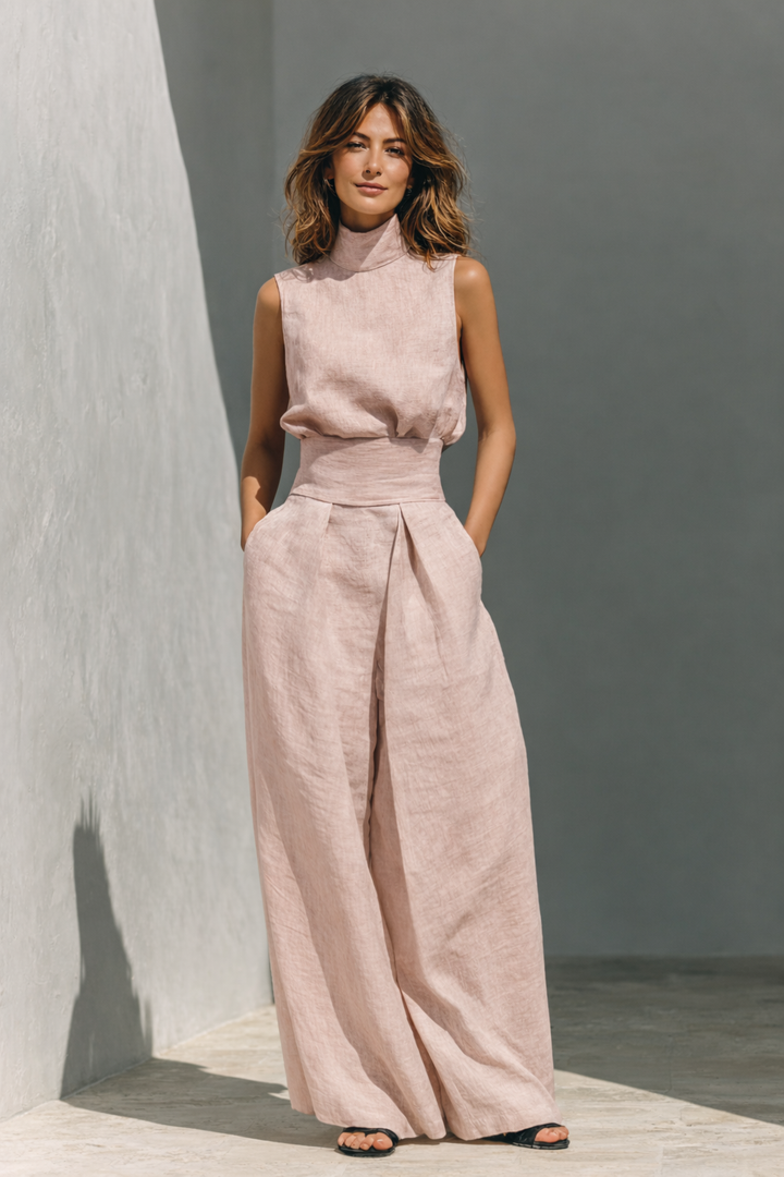 MINIMALIST TWO-PIECE COTTON AND LINEN SET FOR WOMEN