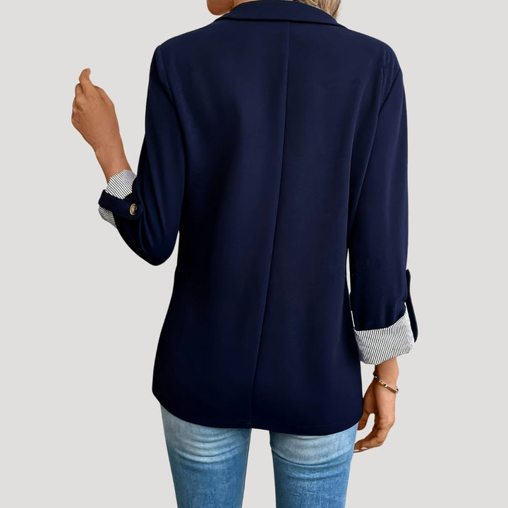Classic Open Front Blazer with Striped Rolled Cuffs