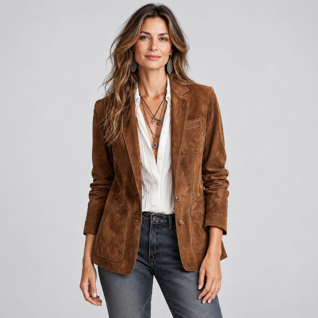 SUEDE BUTTON BLAZER FOR WOMEN