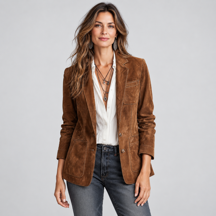 SUEDE BUTTON BLAZER FOR WOMEN