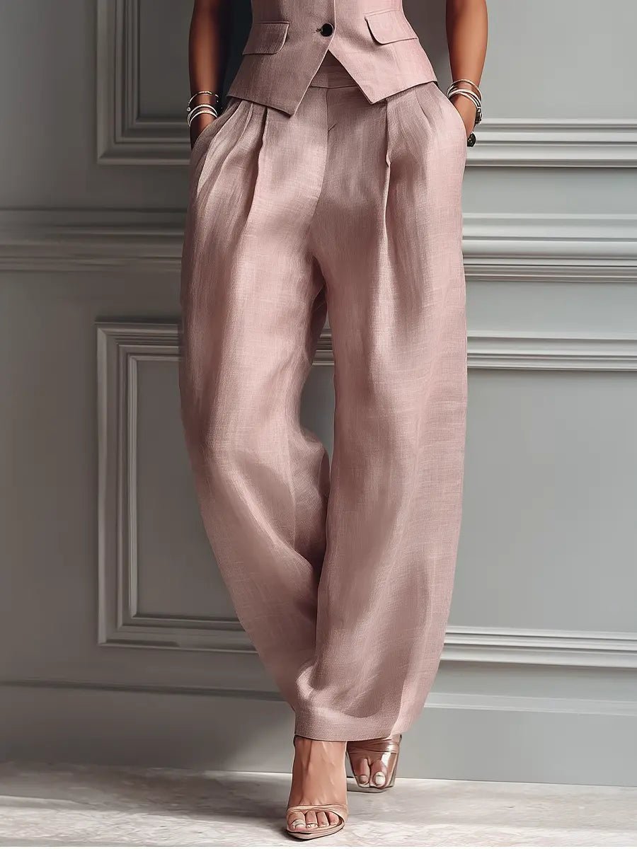 Elegant Linen Waistcoat and Wide Leg Trouser Two Piece Set
