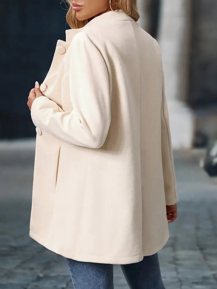 Elegant Stand Collar Coat with Button Front and Side Pockets