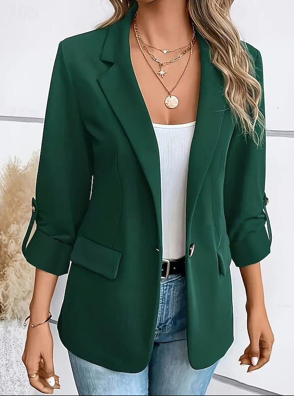 Fitted Open Front Blazer with Roll-Up Sleeves