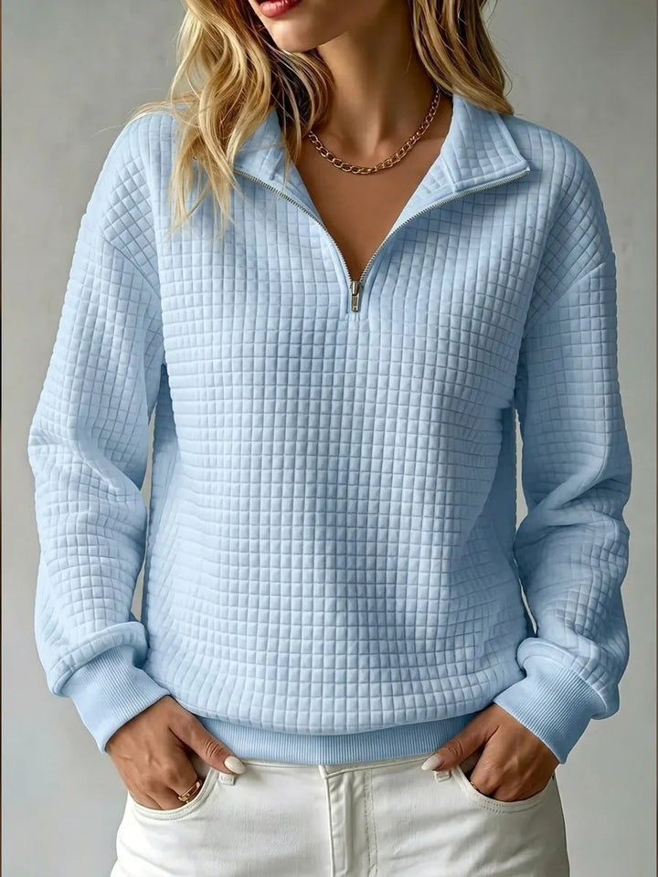 Half Zip Sweatshirt with Quilted Texture and Collar