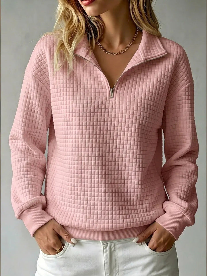 Half Zip Sweatshirt with Quilted Texture and Collar