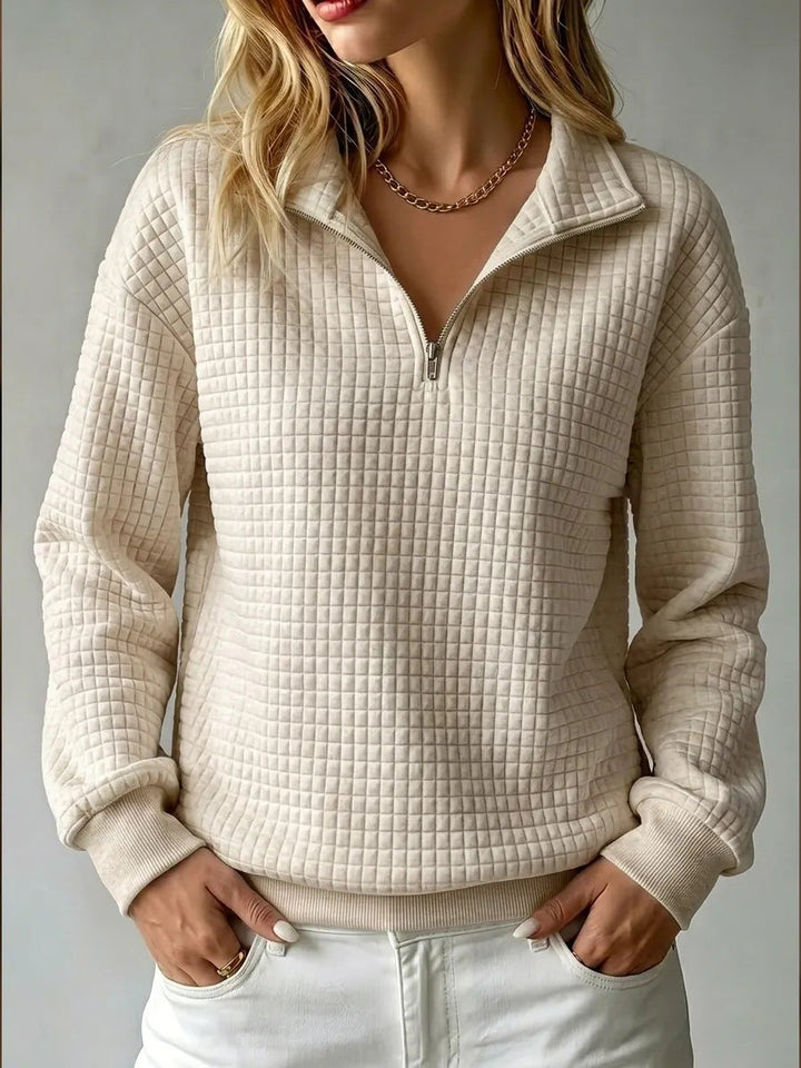 Half Zip Sweatshirt with Quilted Texture and Collar