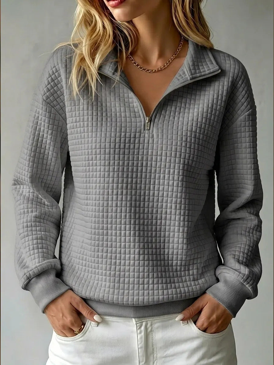 Half Zip Sweatshirt with Quilted Texture and Collar
