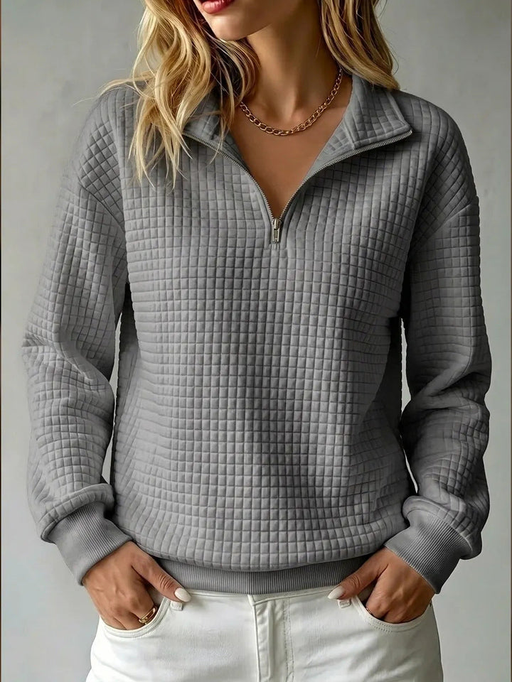 Half Zip Sweatshirt with Quilted Texture and Collar