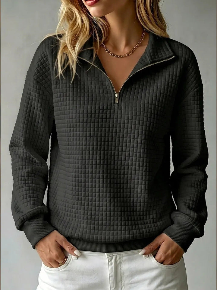 Half Zip Sweatshirt with Quilted Texture and Collar