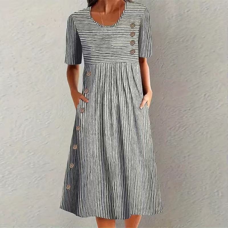 STRIPED MIDI DRESS FOR WOMEN