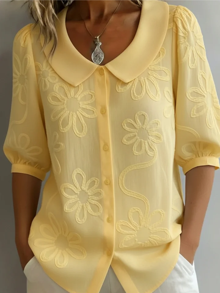 FLOWER TOP WITH ROUND NECKLINE FOR WOMEN