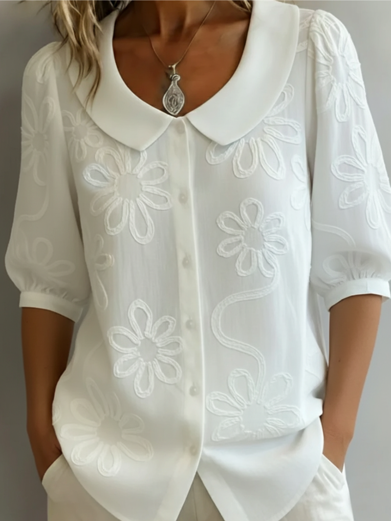 FLOWER TOP WITH ROUND NECKLINE FOR WOMEN