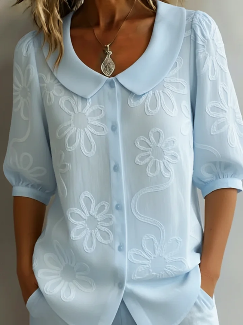 FLOWER TOP WITH ROUND NECKLINE FOR WOMEN