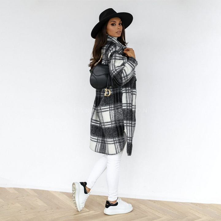 Oversized Plaid Shacket with Chest Pockets and Button Front
