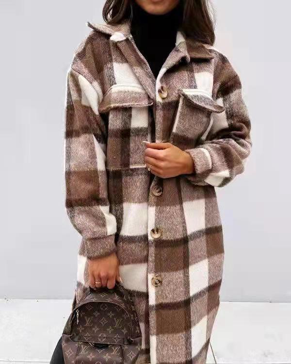 Oversized Plaid Shacket with Chest Pockets and Button Front